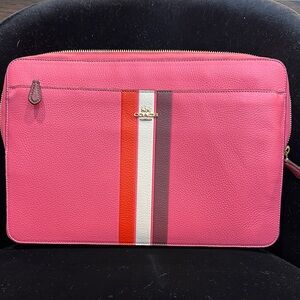 Coach Vibrant Pink Leather Sleeve with Stripes